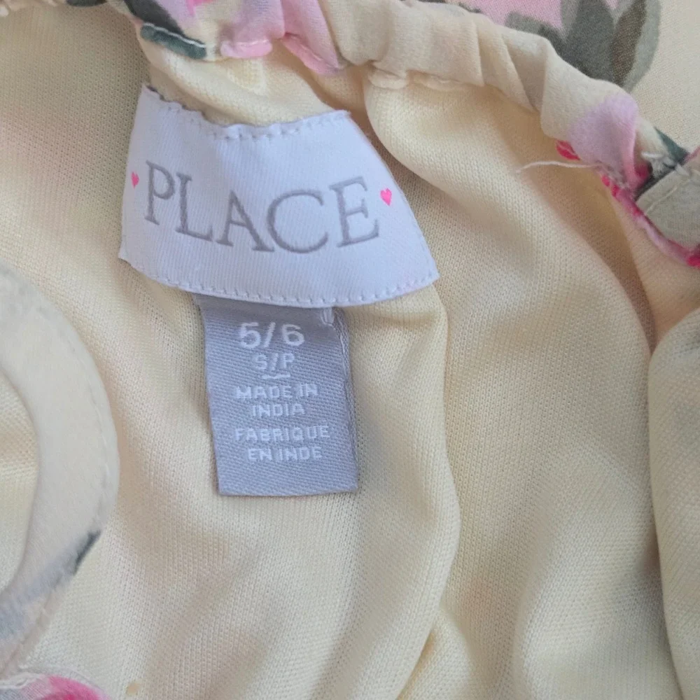 The Childrens Place Girls Yellow Pink Floral Chiffon Handkerchief Hem Dress 5/6‎